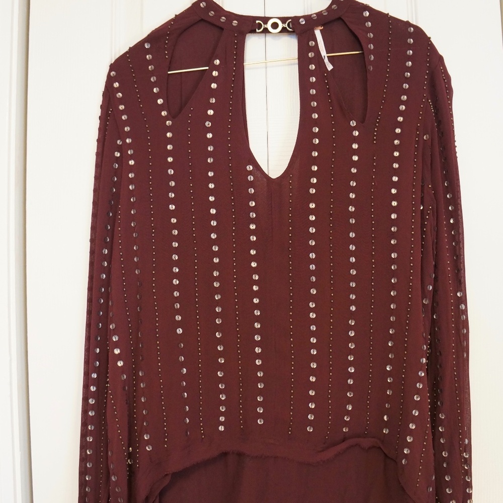 Free People Maroon Long Sleeve Top